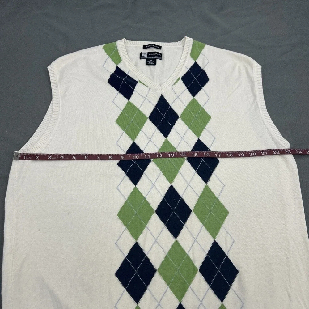 Jos A. Bank Leadbetter Golf‎ Sweater Vest Men XL White Argyle V-Neck Pullover